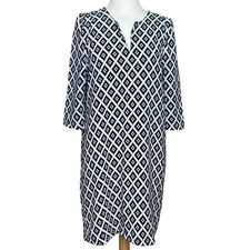 Everly Grey Black Geometric Diamond Shift Dress M Medium Mod 3/4 Sleeve