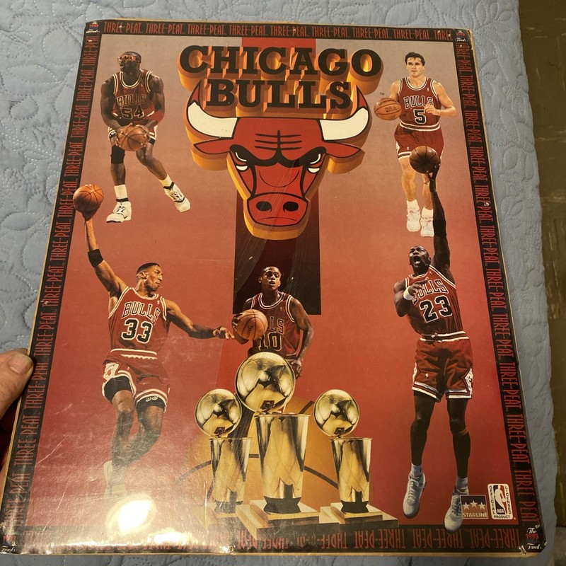Vintage Chicago Bulls 1993 NBA Finals Three-Peat Poster Original Starline Jordan