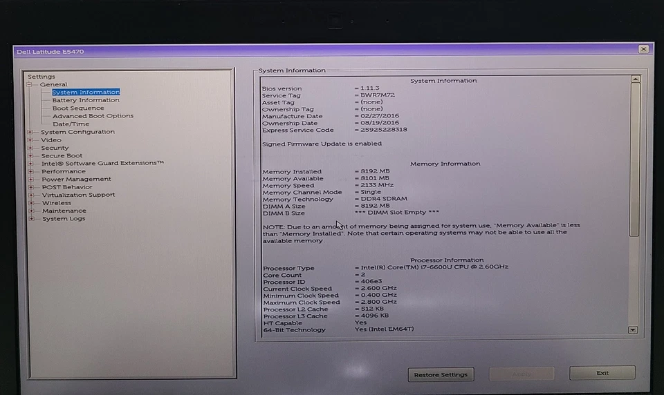 Dell Latitude E5470 Laptop Intel i7-6600U 8GB Ram No HD/OS/BATT (FL) - Image 2 of 4