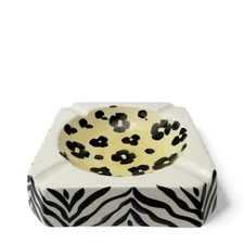 Vintage Hand Painted Zebra Cheetah Leopard Print Large Ceramic Ashtray Italy