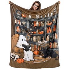 Ghost Reader Halloween Blanket 60"x50" Book Lovers Gifts Throw Multicolor