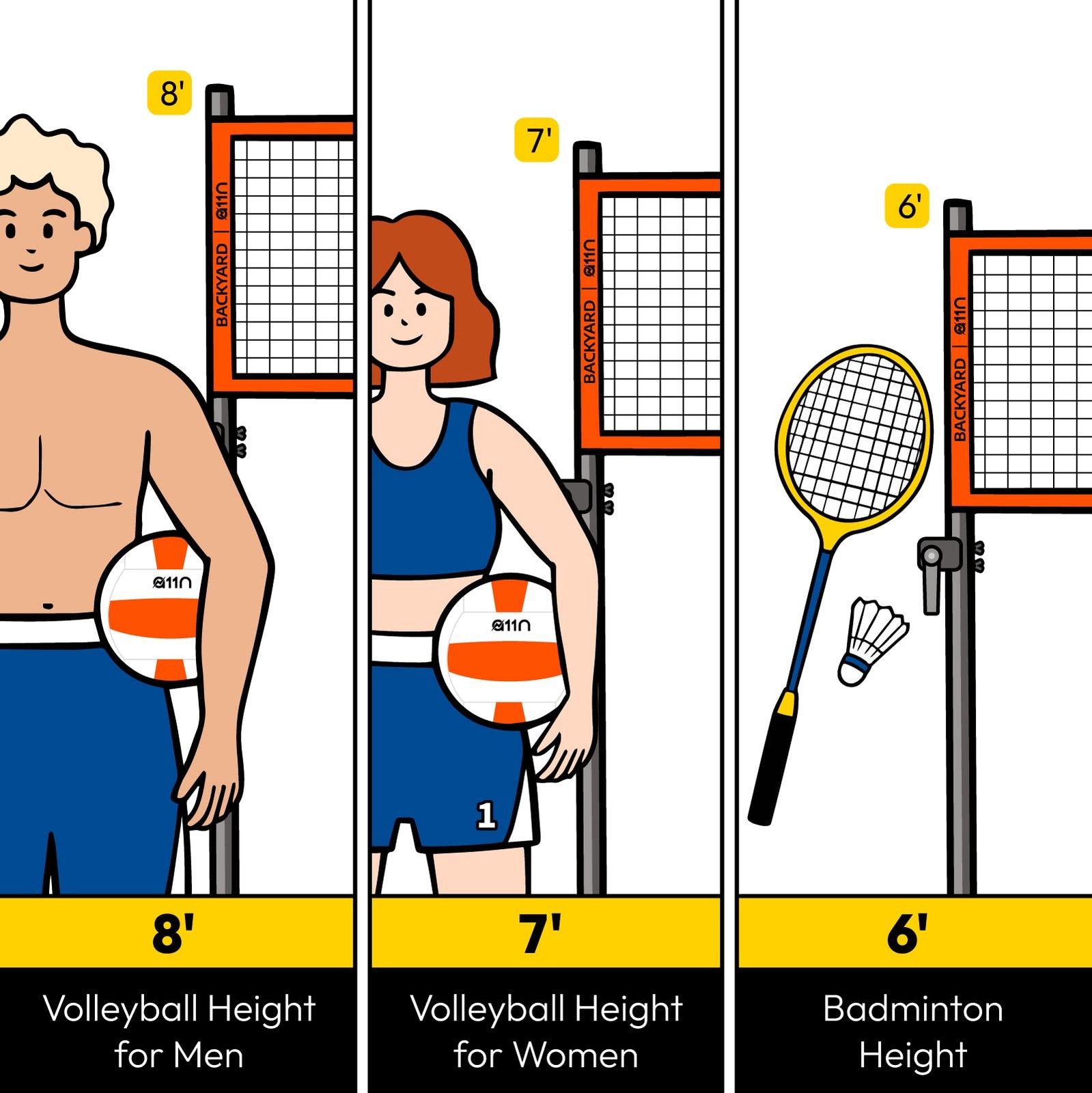 A11N Outdoor Volleyball and Badminton Combo Set - Includes Adjustable Height ...