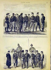 Old Antique Print Uniforms Army Military Austrian Infantry Artillery 1868 19th