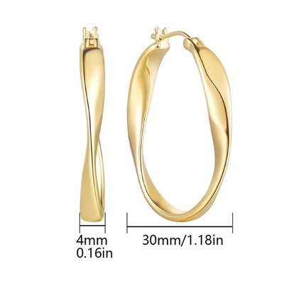 14K  25/30MM Gold Hoop Earrings for Women Large Earring Thick Hoop Twisted Wave