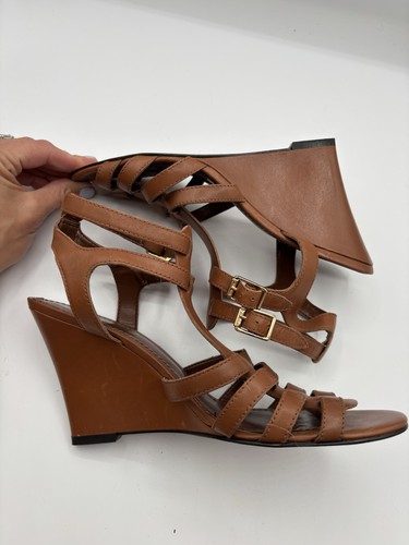 Lauren Ralph Lauren Brown Leather Gladiator Wedge Sandal Strappy 7M - Picture 5 of 9