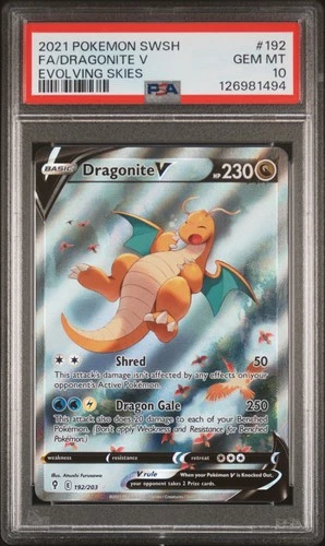 2021 POKEMON SWORD & SHIELD EVOLVING SKIES #192 FULL ART/DRAGONITE V PSA 10