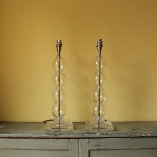 Pair of Vintage 1990s Clear Glass Stacked Globe Table Lamps – PAT Tested
