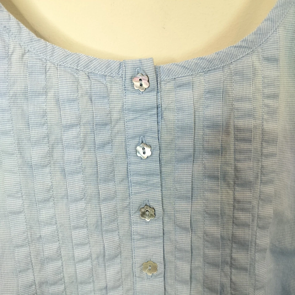 Camisón Crabtree & Evelyn Azul Algodón S Pequeño Para Mujer Tanque Midi Pintuck Plisado Foto 3 de 4