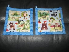 Camping in the Mountain Woods Handmade Kitchen Potholder Set of 2