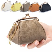 Genuine Leather Women's Coin Purse Change Holder Kiss Lock Key Small Pocket Gift