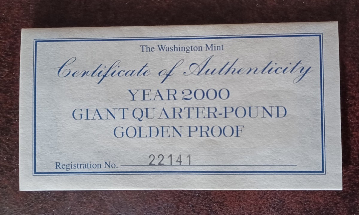 The Washington Mint 2000 Sacagawea 4 oz .999 Silver 24K Gold