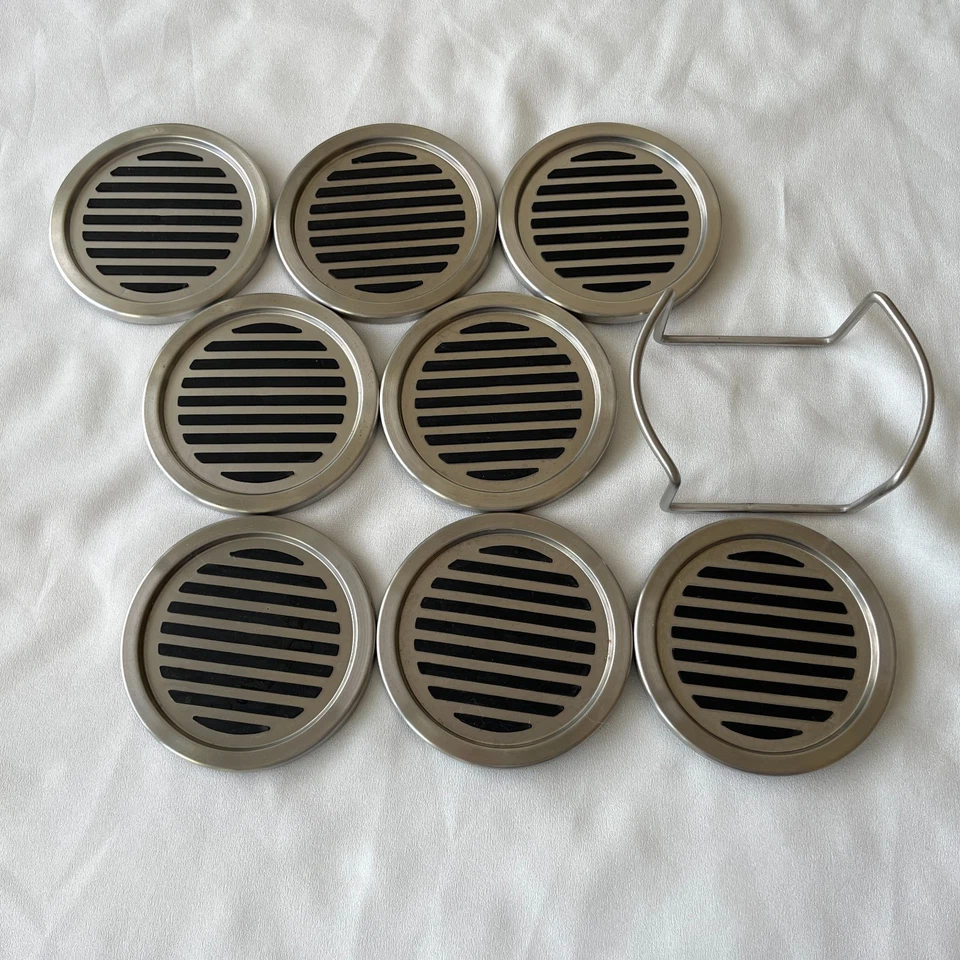 🥂8 Juego de posavasos de acero inoxidable con soporte - Diseño de almohadilla antiadherente elevada Foto 3 de 3