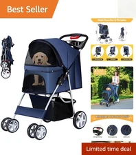 Luxury Foldable Pet Stroller for Small Dogs & Cats - Breathable Mesh & Storage