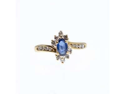 Ring 10 Karat Gelbgold blauer Saphir & Diamanten Größe 5