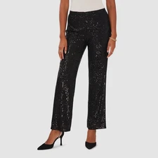 MSK Women's Black Sequined Mesh Pull-on Palazzo Mid Rise Pants Petite Size XLP