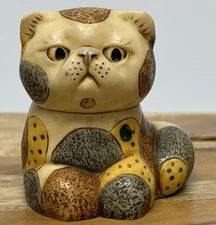 VTG Estate Harmony Kingdom Ball Pot Belly Smug Eye Kitty Cat Green Stone Emerald