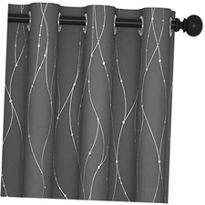Blackout Curtains, Grey Curtain, 52"W x 84"L Pack of 2 Light Grey/Wave Dots