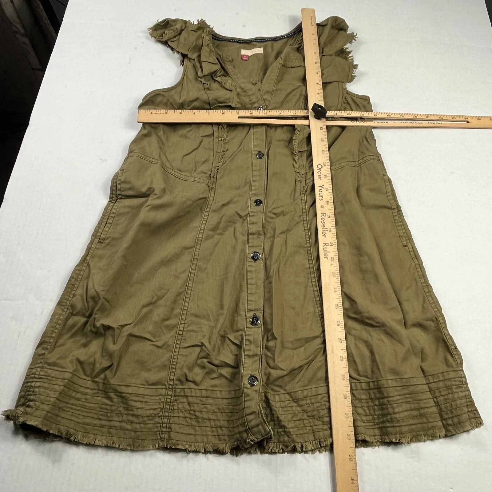 VETEMENTS ? Abito Camicia Utility Pilcro Anthropologie Verde Oliva Boho Senza Maniche XS