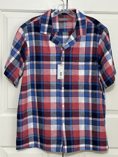 NWT Daniel Cremieux size L red blue plaid button down short sleeve shirt mens