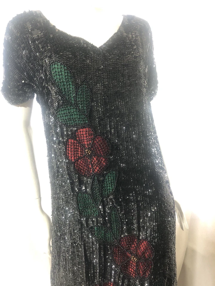 Antiguo vestido años 20 cuentas, lentejuelas, M Foto 3 de 4