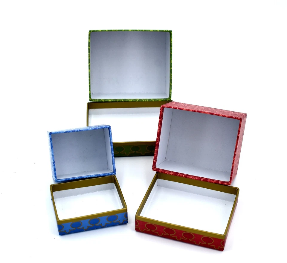 Decorative Floral Nesting Storage Box Set,3x,Green Box,Red Box,Blue Box - Image 2 of 4