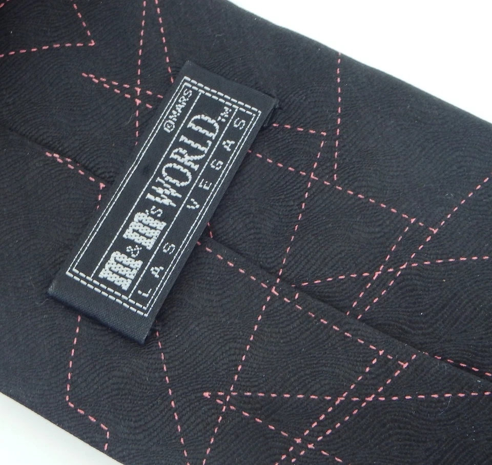 VTG M & M'S WORLD Las Vegas BLACK RED SILK NECKTIE TIE - Image 2 of 2