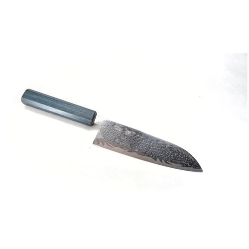 SUKEMATSU 67 Capas Nikkel Damasco ESPIRALED Santoku 165 mm, Roble Lacado Azul - Imagen 3 de 6