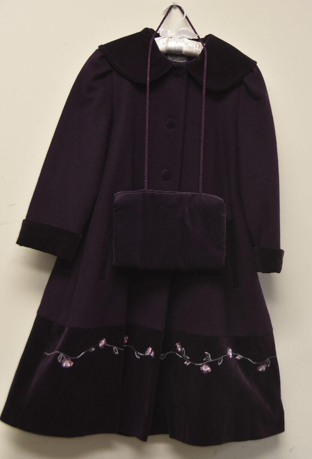 NEW Rothschild Girls WOOL Coat with Hand Muff Buttons Pockets Purple Velvet 7