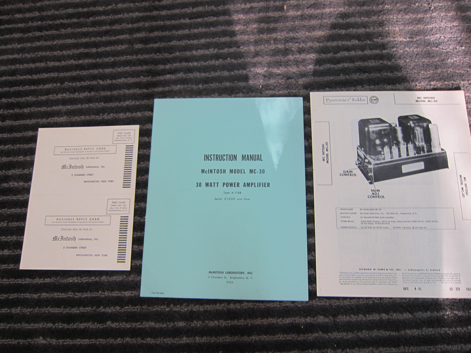 Vintage Mcintosh MC-30 Instruction Manual, Sams Photofact, Warranty Card, USA