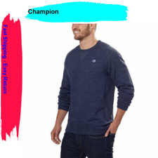 Champion Men  s Textured French Terry Crew Sweatshirt, Navy - M.
