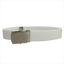 GENUINE U.S. COAST GUARD AUXILIARY BELT: WHITE NYLON BELT WITH SATIN SILVER BUCK