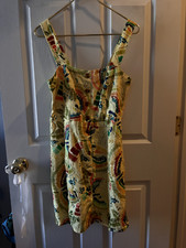 Farm Rio Yellow, Linen, Multicolored, Mini Dress, Medium, lightly used