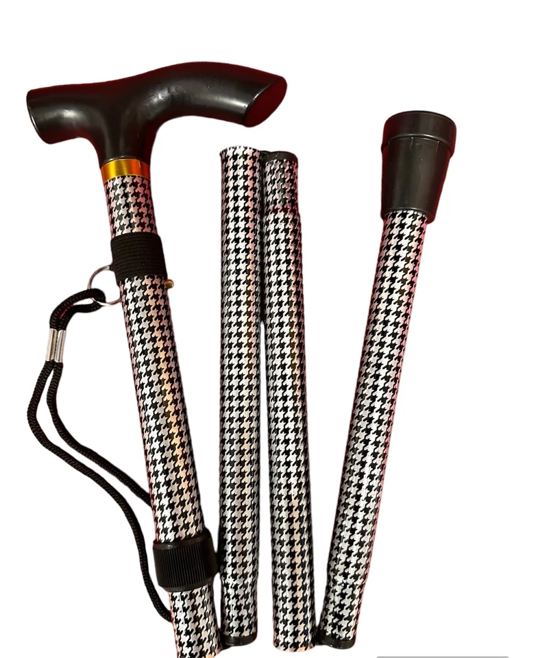 MEDISURE WALKING STICK - FOLDING - DOGTOOTH DESIGN - BRAND NEW IN ORIGNAL PACKAGING