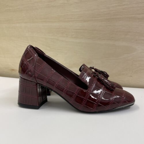 Next Burgundy Vegan Leather Wide Fit Tassel Heeled Loafers Size UK 5 Eur 38 - Picture 1 of 10