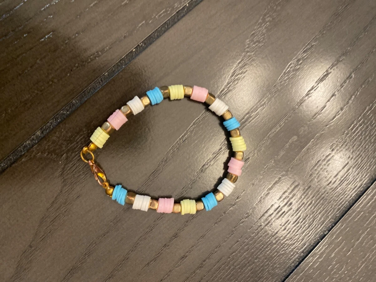 clay bead bracelet with elastic string with a clip end multicolor