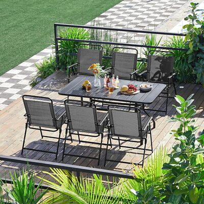 ''Yaheetech Set of 4 Folding Patio Chairs with Armrests, Stackable & Portable''