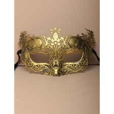 NEW Matt Gold Brushed Metal Effect Large Masquerade Mask Eye Gothic Halloween UK