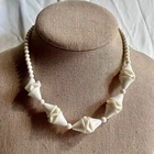 Vintage Milk Glass White Bead Midcentury Modern Japan Choker Style Necklace