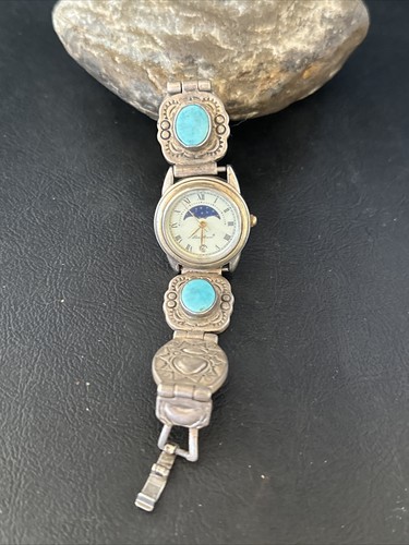 Reloj Old Pewn para mujer azul turquesa navajo plata esterlina puntas 14757 - Imagen 3 de 12