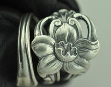 Solid 925 Sterling Silver Flower Floral Adjustable Spoon Ring