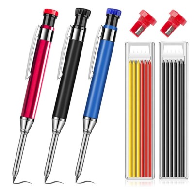 3X Long Nose Deep Hole Mechanical Woodworking Carpenter Pencils mit 18 Minen