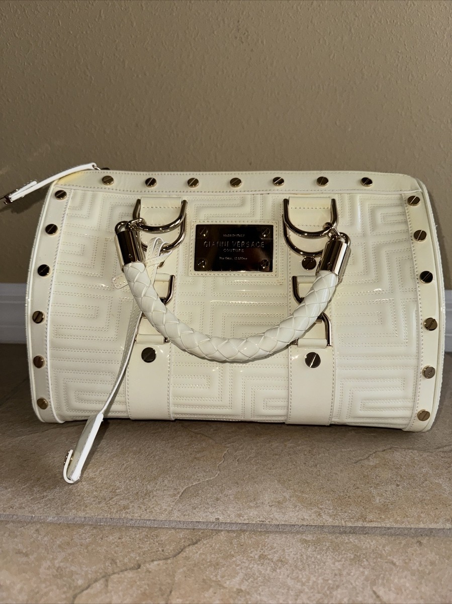 Authentic Gianni Versace Ivory Quilted Patent Leather “Snap