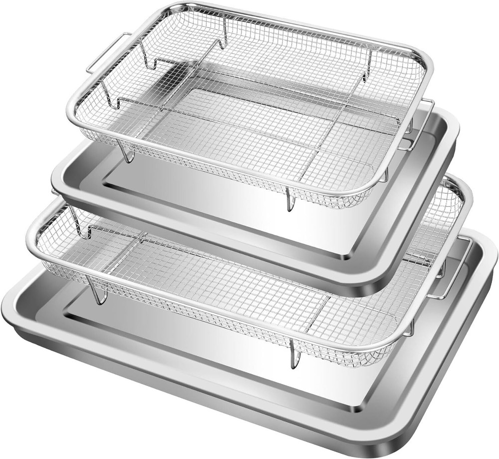 Durable Stainless Steel Air Fryer Oven Rack & Crisper Tray - 2 Sets