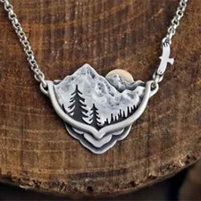 Vintage Fashion Landscape Mountain Forest Sunset Pendant Necklace Fashion Gift