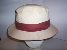 Men's Vintage Rain Hat, Beige w/Burgundy Band, KANGOL Design, Large, U.S.A.