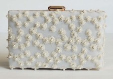 New Vintage Pearl Beaded Evening Handbag Purse Clutch Party Wedding / White