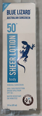 3 NEW Blue Lizard Australian Sunscreen Sheer Lotion 50+ Mineral