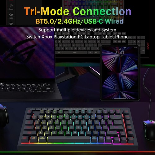 REDRAGON WIRELESS RGB GAMING KEYBOARD ON-BOARD MACRO KEYS BLUETOOTH/2.4GHz/USB - Picture 3 of 9