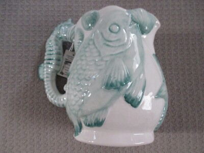 NWT Coastal 7'' Seahorse & Fish Pitcher CERAMICHE D'ARTE FL ORGIA, Hand Painted