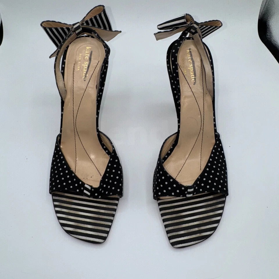 Kate Spade New York Tacones Mujer 8 Negro Blanco Rayas Lunares Lazo Rockabilly Foto 4 de 4